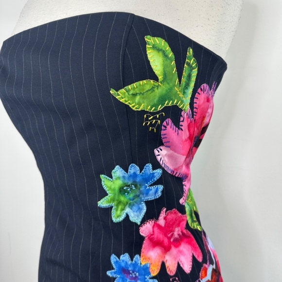 Ramy Brook Magnolia Embelished Midi Dress in Navy Pinstripe Size P $895 - Picture 5 of 14